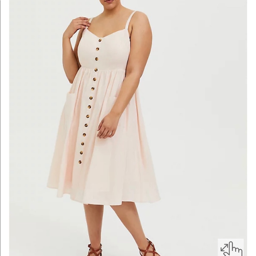 Torrid NWT Light Pink Linen Button Midi Dress | Plus Size 0X (12/14)